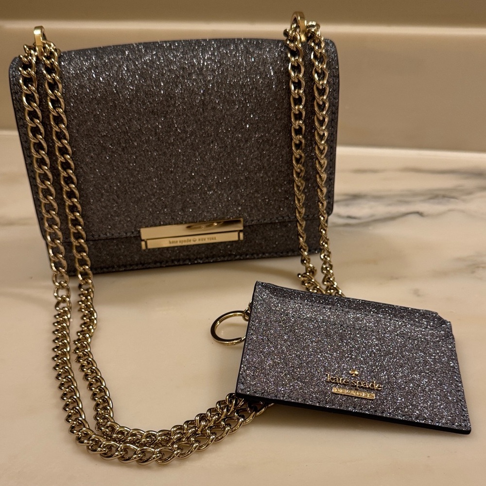 Kate Spade silver glitter evening bag and wallet